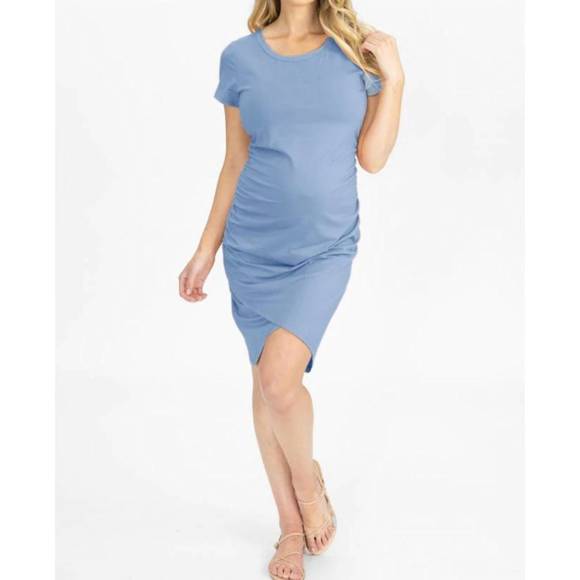 NEW ANGEL MATERNITY maternity jersey ruched dress in blue - Picture 1 of 3